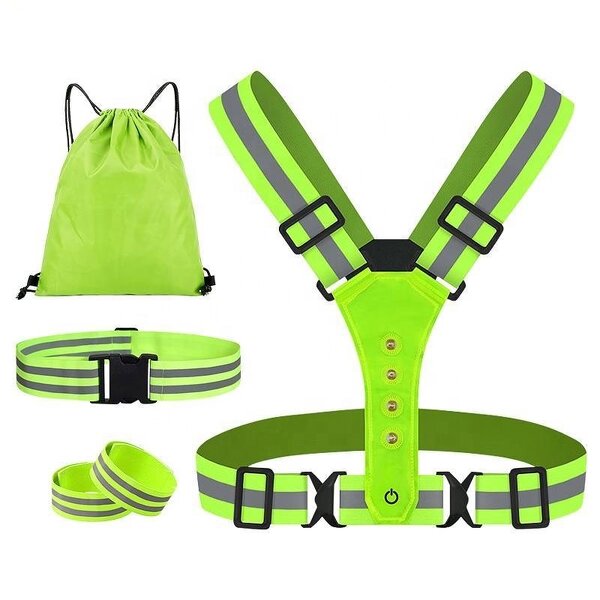 Safety Vest Manufacturer - Green Orange LED Flash Running with Bags