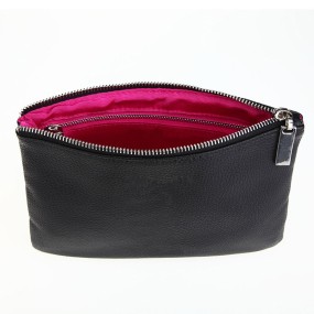 Makeup Bag Supplier - OEM Custom Logo Black Zipper Pu Leather Cosmetic Bag