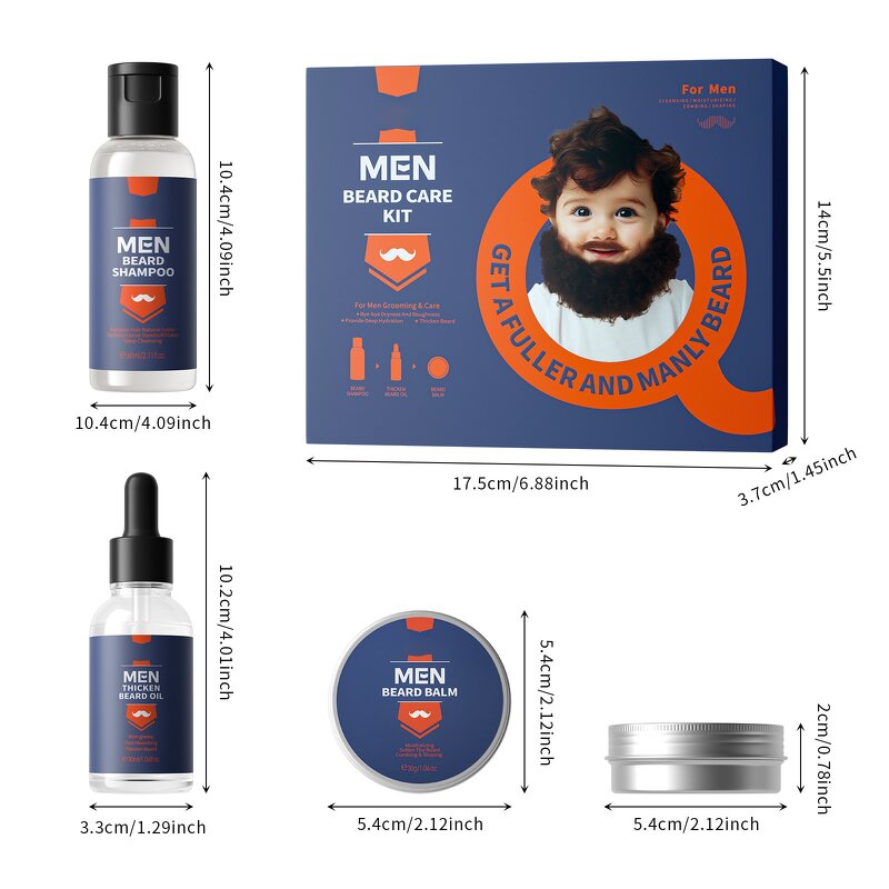 Men's Beard Care Set Manufacturer - OEM Customized 3-Piece Soft Skin Cosmetics in Gift Box