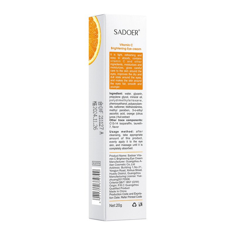 Vitamin C Eye Cream - OEM SADOER 20g Dark Circles Eye Bags Brighten Aloe