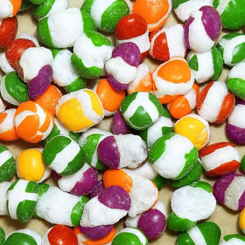 Freeze Dried Candy - Colorful Fruity Jelly Bean Sour Rainbow Gummy Sweet Snack