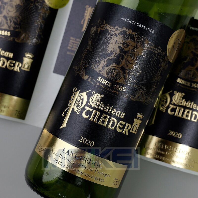 Wine Bottle Labels - High-end 3D Relief Gold Foil Letterpress UV Printing Embossed Black