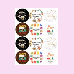 Round Die Cut Sticker - Custom Printing Decorative Glossy Paper Happy Birthday Sheet