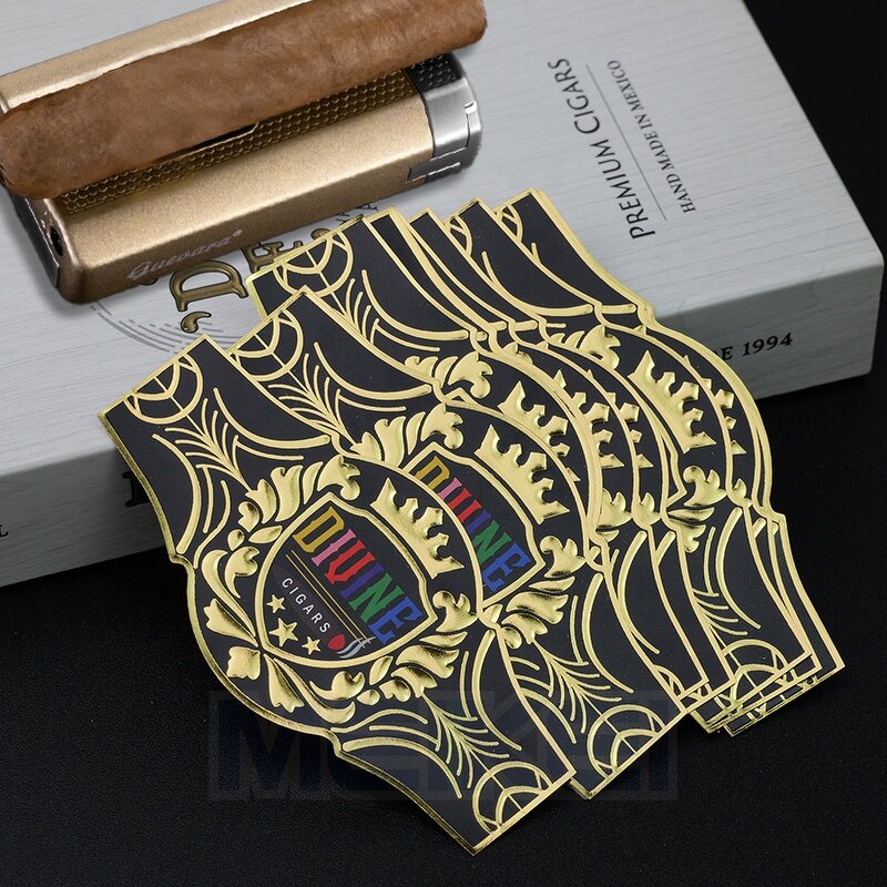 Luxury Cigar Labels - Custom Eco-friendly Art Paper 24K Gold Stamp 3D Embossed