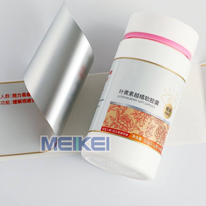 Capsule Bottle Label - Custom Printing Metallic Silver Bopp Roll Pet Supplement Sticker