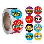 Teacher Reward Stickers - 500 Pcs Roll 1 Inch 8 Design Customized Motivational Kids