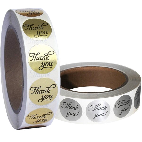 Silver Thank You Sticker - Custom Design 1.5'' Waterproof Self Adhesive Seal Label