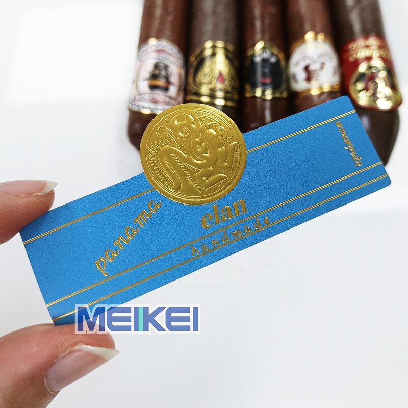 Cigar Ring Labels Factory - Matte Logo Custom Embossed Foil Cigar Sticker China