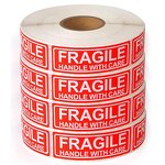 Fragile Stickers - Red Stamp 2" X 3" Handle With Care Packing Roll Glass Label