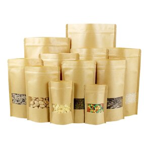 Kraft Paper Pouch - Various Sizes Waterproof Oil Proof With Window Food Packaging