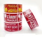Fragile Stickers - Red Stamp 2" X 3" Handle With Care Packing Roll Glass Label