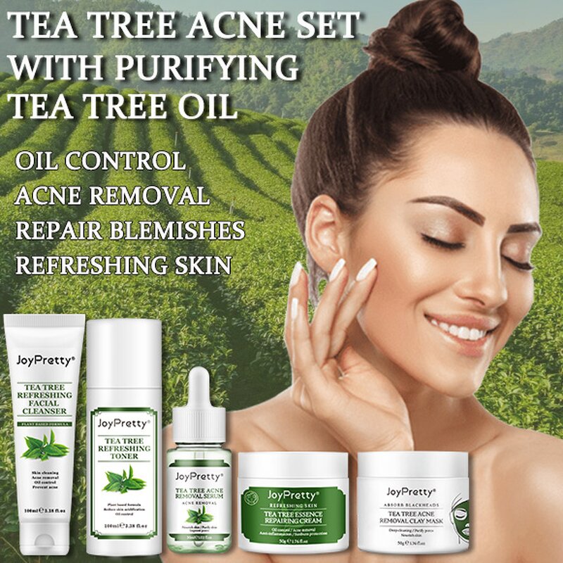 Tea Tree Skin Care Set - Manufacturer - Wholesale Korea Organic Acne Repair Face Wash Toner Serum Cream Set