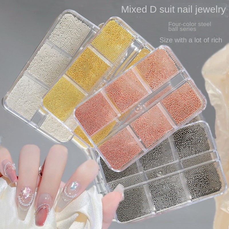 Nail Charms Factory - OEM 6-Grids Mini Caviar Beads 3D Metal Stainless Steel Decorations