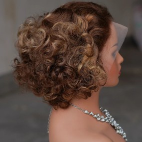 巴西发假发生产商-OEM 10A 134前额松散波波短蕾丝