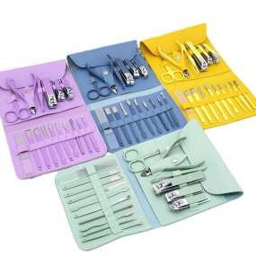 Pedicure Tool Set Supplier - OEM 16-Piece Curved Nail Clippers Folding Steel Bag