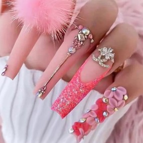 Ballet Nails Manufacturer - Wholesale Long Fuzzy Balls ABS Press-On Pink Girl Christmas