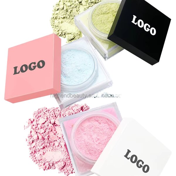 Long Lasting No Brand Pink Makeup Waterproof Mineral Face Loose Powder with Oil-Control Feature and Long Handle Powder Puff