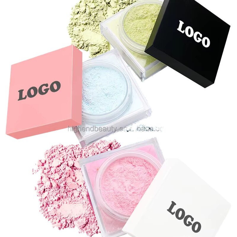 Long Lasting No Brand Pink Makeup Waterproof Mineral Face Loose Powder with Oil-Control Feature and Long Handle Powder Puff