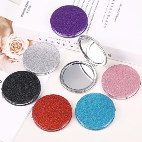 Blank Mirror Factory - OEM Round Foldable Mini PU Leather Glitter Makeup Mirror