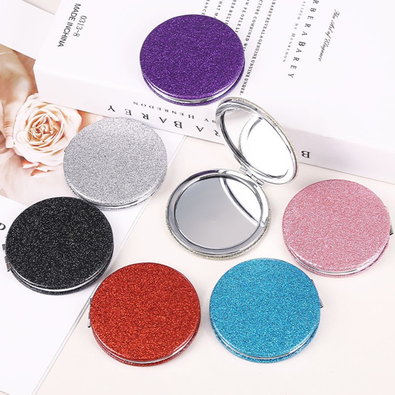Blank Mirror Factory - OEM Round Foldable Mini PU Leather Glitter Makeup Mirror