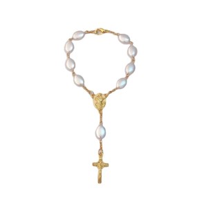 Silver Rosary Factory - OEM Unique Cross Beaded Pendants Christian Pearl Bracelet