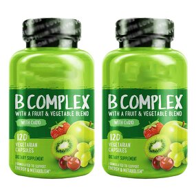 Vitamin B Complex Capsules - Vegan CoQ10 Choline Biotin B6 Folate B12 Energy Support