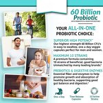 Probiotics Prebiotics Capsules - 60 Billion Lactobacillus Digestive Immune Support for Women