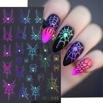 Nail Stickers Manufacturer - Christmas Style Hot Stamping Laser Diamond Effect Halloween 3D Spider Web Bow