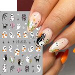 Nail Art Sticker Manufacturer - Halloween 3D Funny Cartoon Ghost Pumpkin Witch Long Nail DIY Application