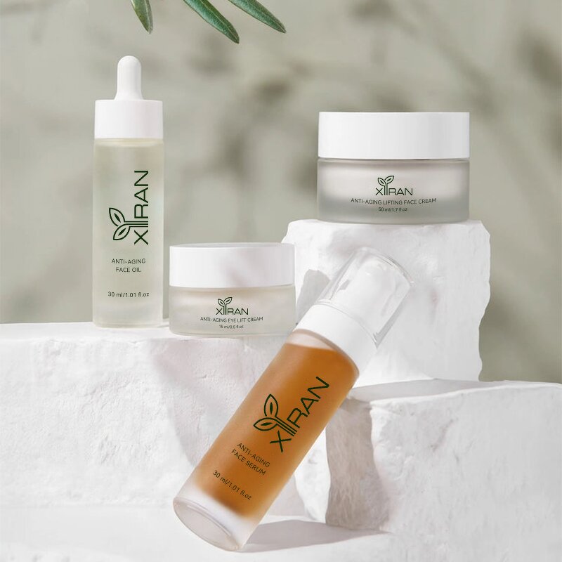 Anti Aging Skincare Set - Private Label Organic Hyaluronic Acid Vitamin C Lifting Cream Serum