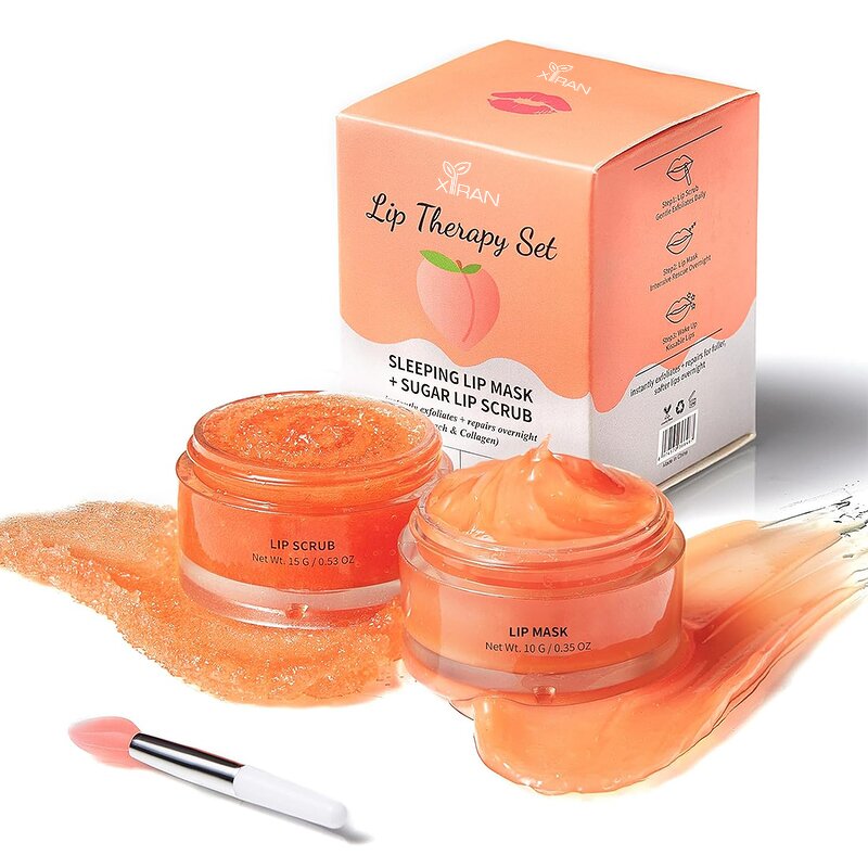 Peach Collagen Lip Set - Private Labeling Scrub and Balm Kit Natural Organic Exfoliator