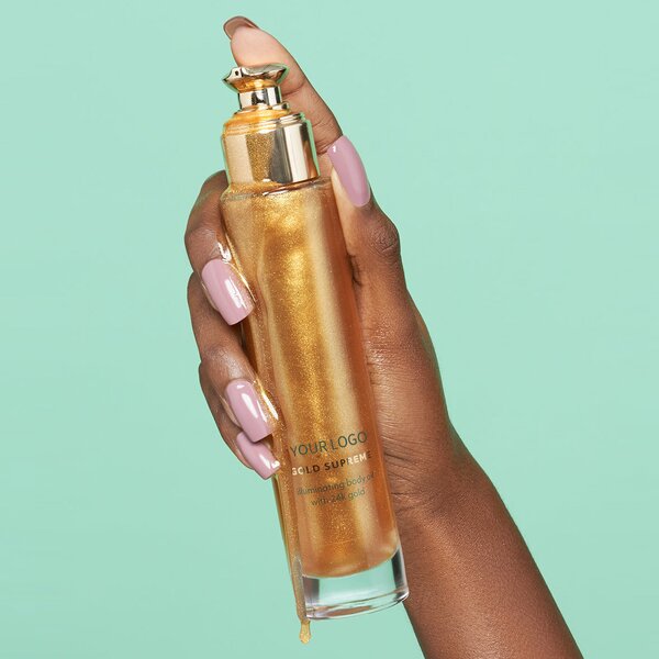 Body Glow Oil - Private Label Luxury Glitter Liquid Highlighter Bronzer Gold Long Lasting