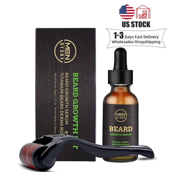 Men's Grooming Kit - Private Label Vegan Herbal Beard Oil Growth Serum Roller Maintenance