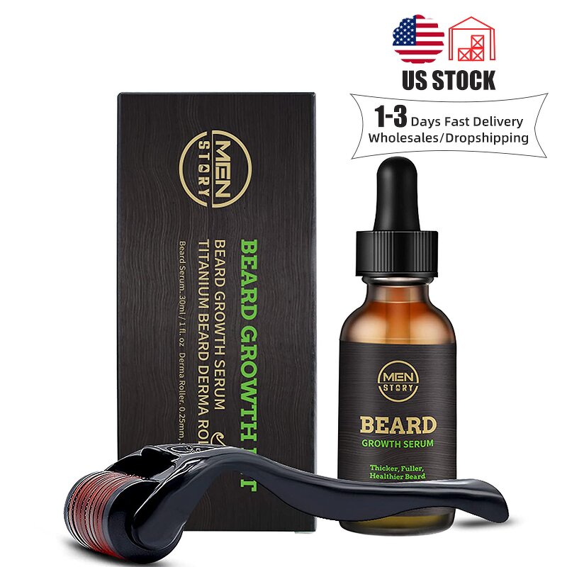 Men's Grooming Kit - Private Label Vegan Herbal Beard Oil Growth Serum Roller Maintenance