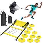 Agility Ladder Set - Football Fitness 20FT Ladder 10 Disc Cones 1 Resistance Umbrella Training