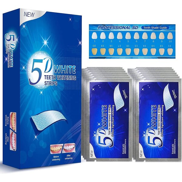 5D White Whitener Strips - 6% HP or Non Peroxide 28 Strips Smoking Coffee Wine Stain Removal