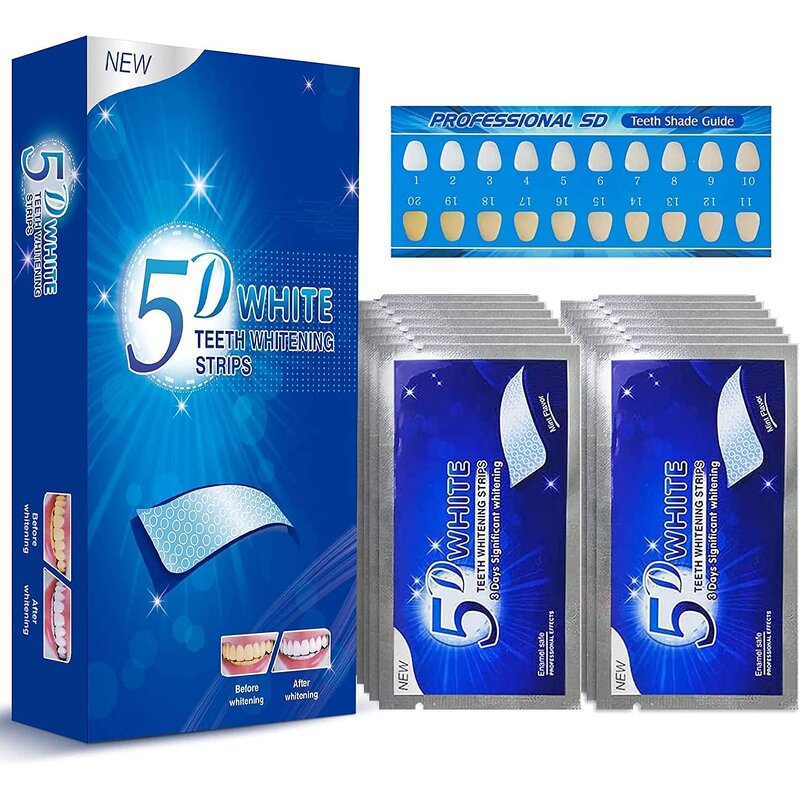 5D White Whitener Strips - 6% HP or Non Peroxide 28 Strips Smoking Coffee Wine Stain Removal