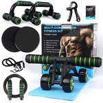 10-in-1 Ab Roller Kit - Resistance Bands Knee Mat Jump Rope Push-Up Bar Core Strength Training