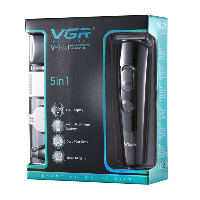 5 in 1 Beard Trimmer - USB Rechargeable LED Display Hair Clipper Nose Body Facial Grooming Kit