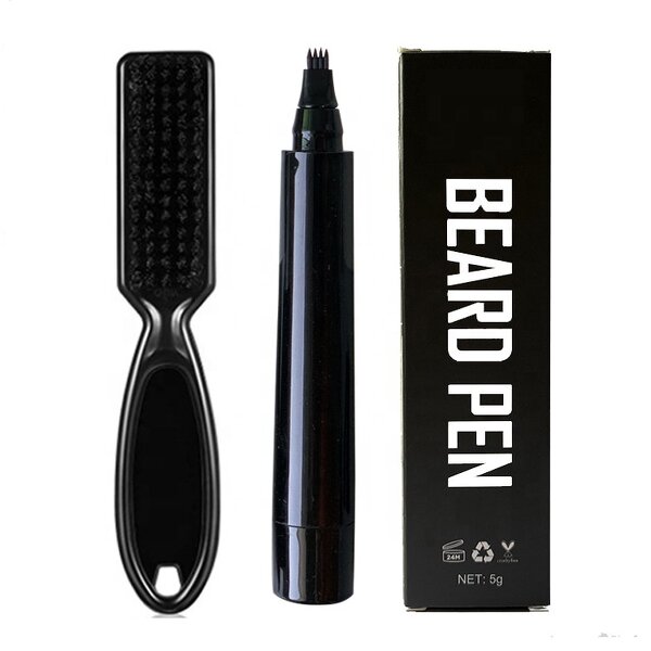Beard Pencil Filler - Waterproof Long Lasting Micro-Fork Tip with Bristle Beard Brush for Men