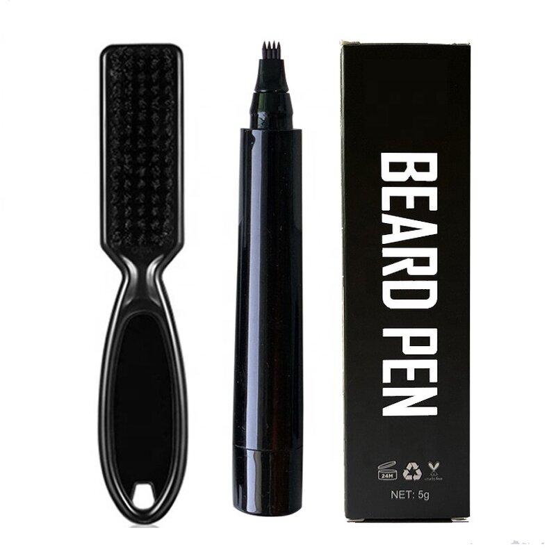 Beard Pencil Filler - Waterproof Long Lasting Micro-Fork Tip with Bristle Beard Brush for Men