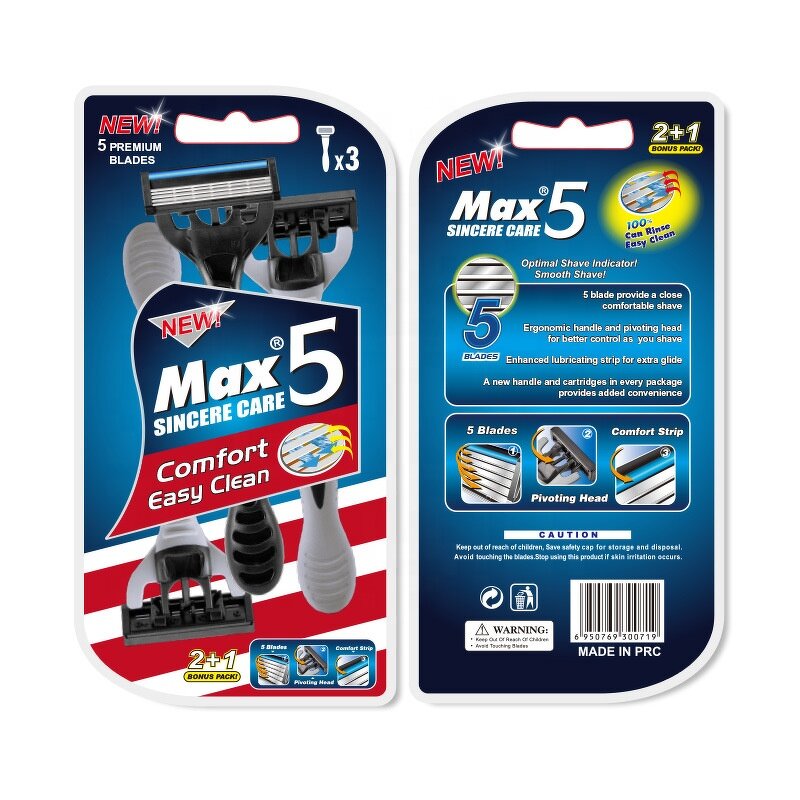 Disposable Razors for Men - 3 Pack 5-Blade Ultra-Soothing Comfortable Face Body Shaving