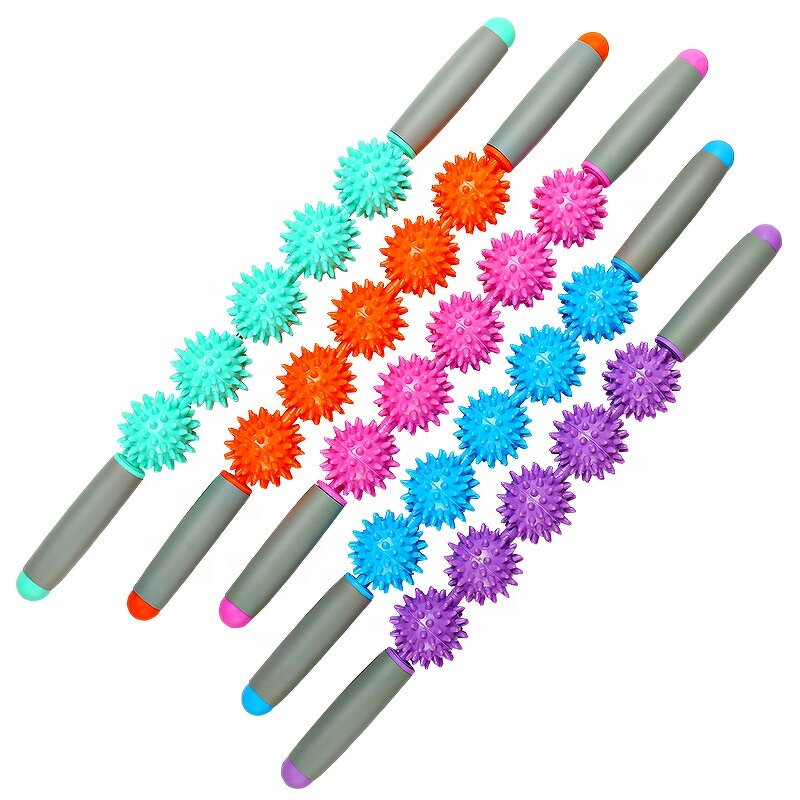 M3 Massage Roller - 5 Ball Yoga Stick Point Spiky Pressure Deep Tissue Body Recovery