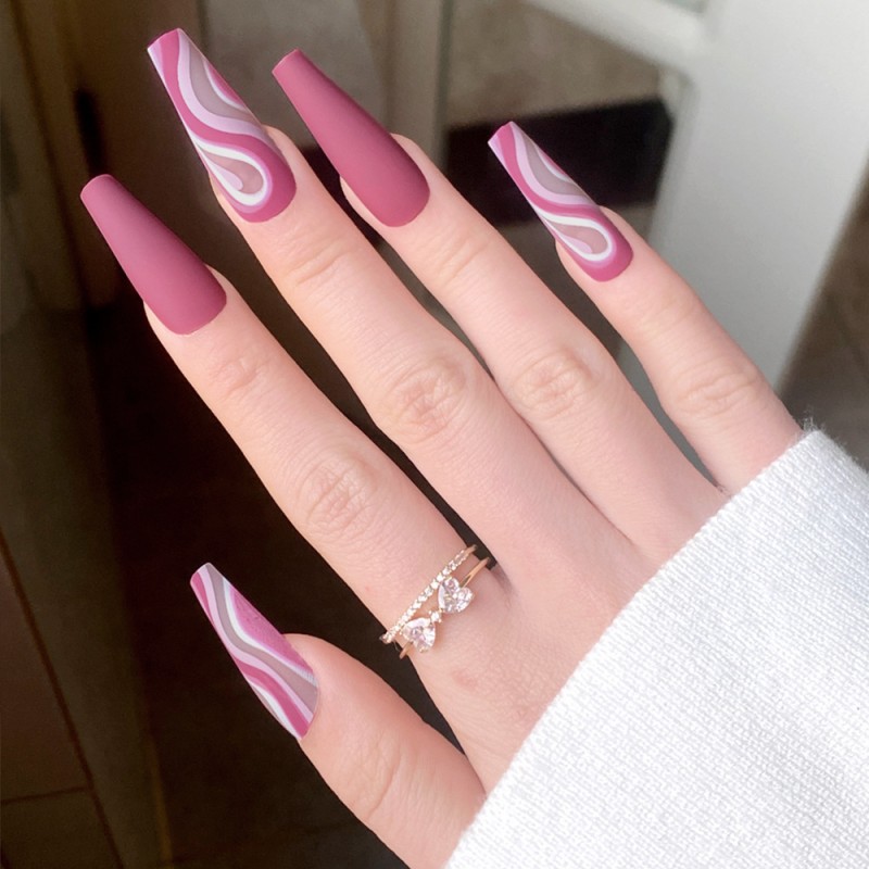 False Nails Factory - Pink Ripple Frosted Finished Nails