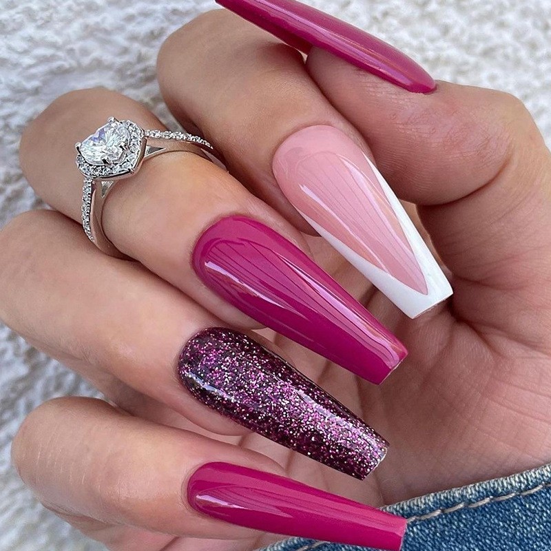 Press on Nails Supplier - Matte Glitter Ballerina False Nails