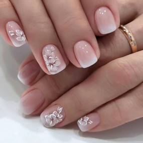 Press on Nails Supplier - White Flower Gradient Fairy Nails