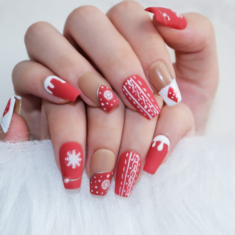 Press on Nails Supplier - Christmas Hand Painted Fake Nails