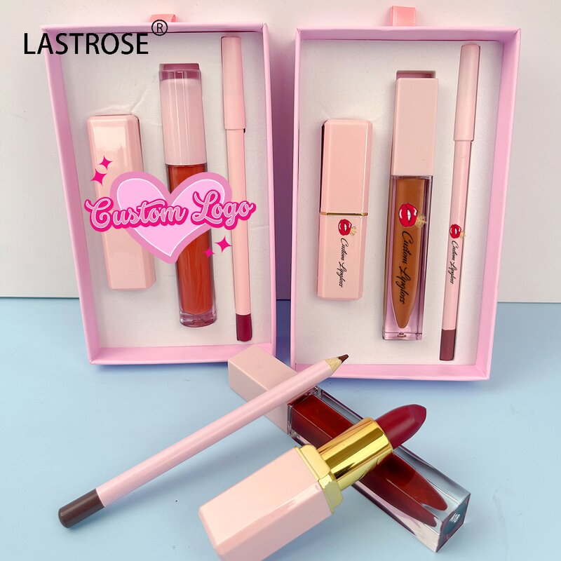 Lipstick Kit Manufacturer - Vegan 3 in 1 Lipstick Lipgloss Wooden Lipliner Kit Custom Lip Gloss Lip Oil and Liner Set with logo & OEM Private Label