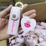 Lipstick Case Manufacturer - Pink PU Leather Makeup Cosmetics Key Chain with Mirror Lip Oil Bag & Private Label