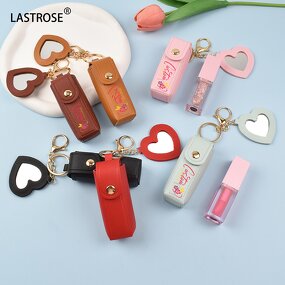 Lipstick Case Manufacturer - Cute Vegan PU Leather Key Chain Mirror Moisturizing Long Lasting Lip Oil Bag for Lip Gloss
